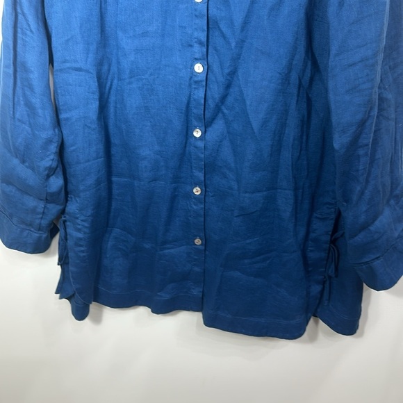 J.Jill Love Linen Blue Button Down Tunic Top Side Tie size large.100% linen - Picture 3 of 10
